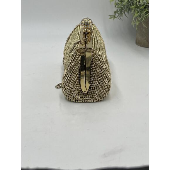 Whiting & Davis Gold Crystal Ball Metal Mesh Evening Clutch Bag Purse - Picture 3 of 16